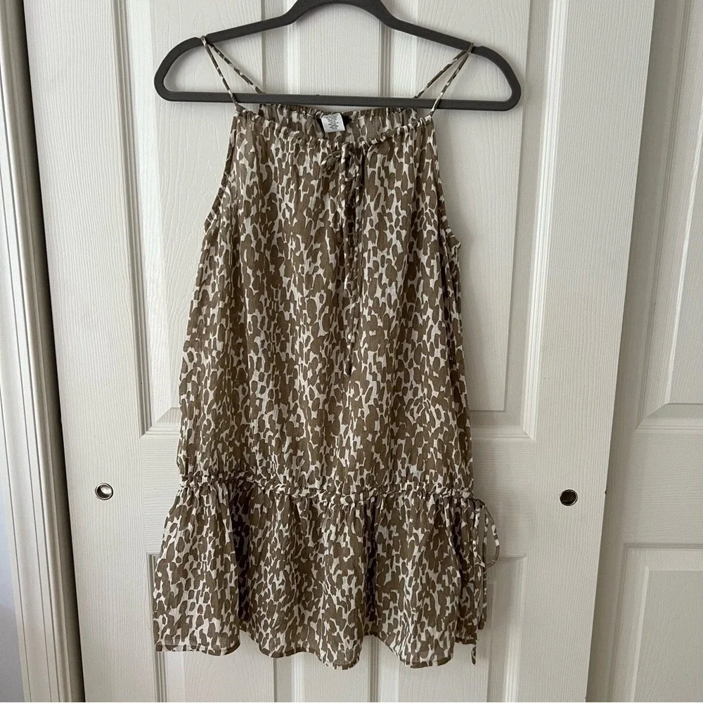 J.Crew Women Top Small Brown Leopard Print Drawstring Halter‎ Gauzy Cinched BOHO